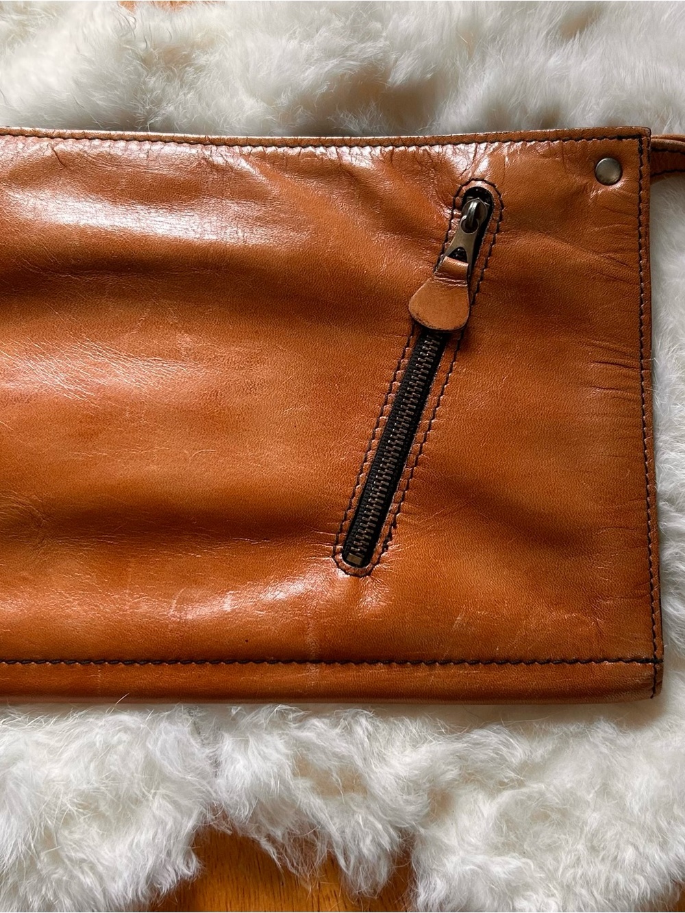 “Vintage Distressed Leather Clutch Wristlet Cognac Brown”
